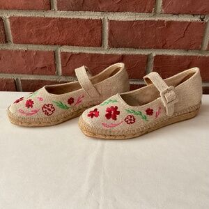 Naguisa Miru Embroidered Canvas Espadrilles Floral Boho Shoes Size 37 NEW